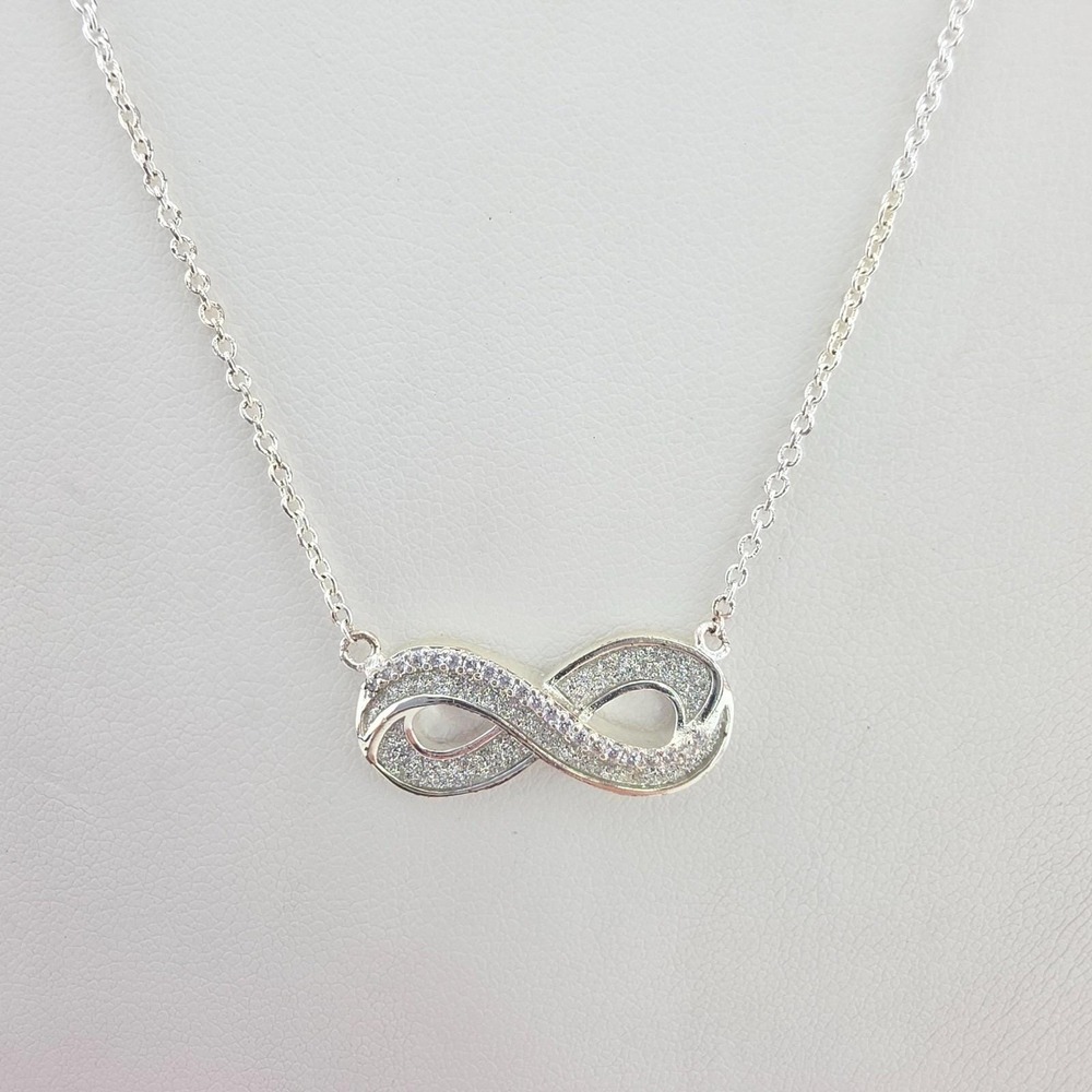 Vintage JCM JACMEL JEWELRY Infinity Necklace Cubic Zirconia Silver Plated 17"